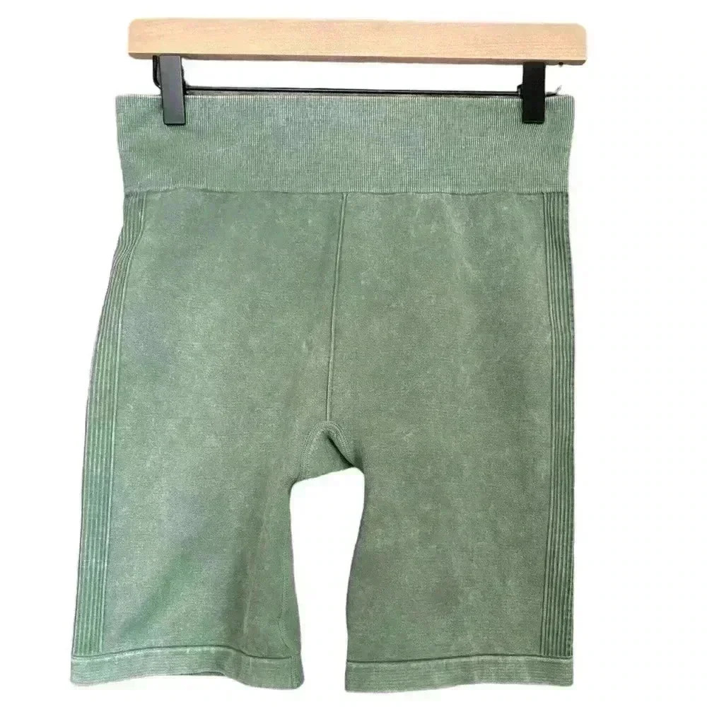 Green acid wash high waisted bike shorts